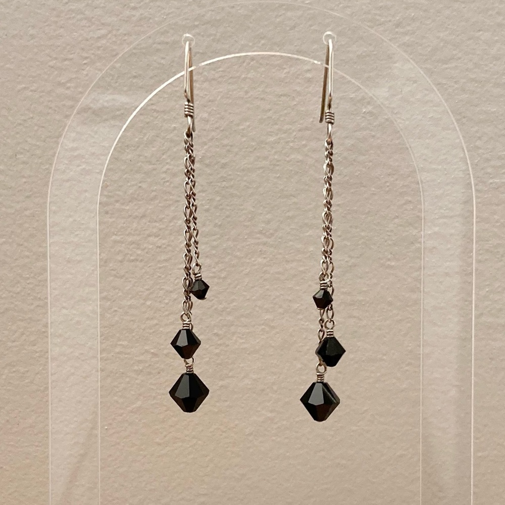 Jet Black Swarovski Crystal & Sterling Silver Chain Earrings